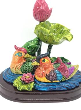 荷花鸳鸯摆件一对卧室桌面床头柜装饰品工艺品动物