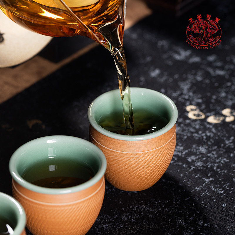 龙泉青瓷三才盖碗便携式陶瓷功夫旅行泡茶杯茶具套装快客一碗四杯
