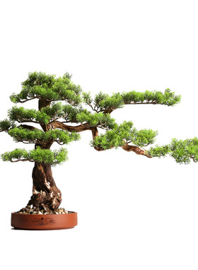 现代新中式仿真迎客松盆景盆栽植物大样板房间售楼处客厅玄关摆件