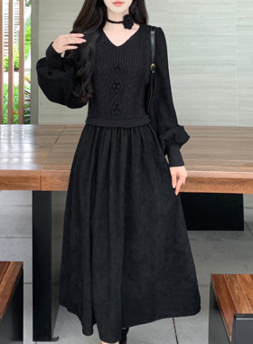速发法式针织假两件洋内秋冬大尺装内搭保暖码搭长裙子