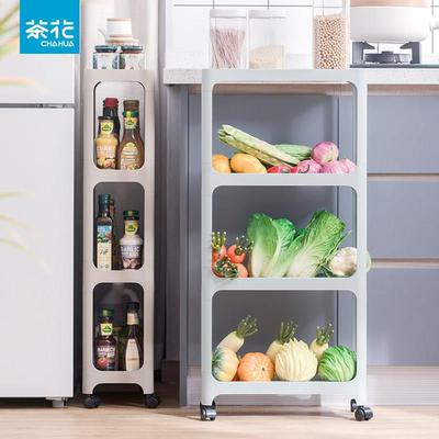 茶花百纳厨房置物架窄边落地家用婴儿可移动小手推车带轮书架收纳