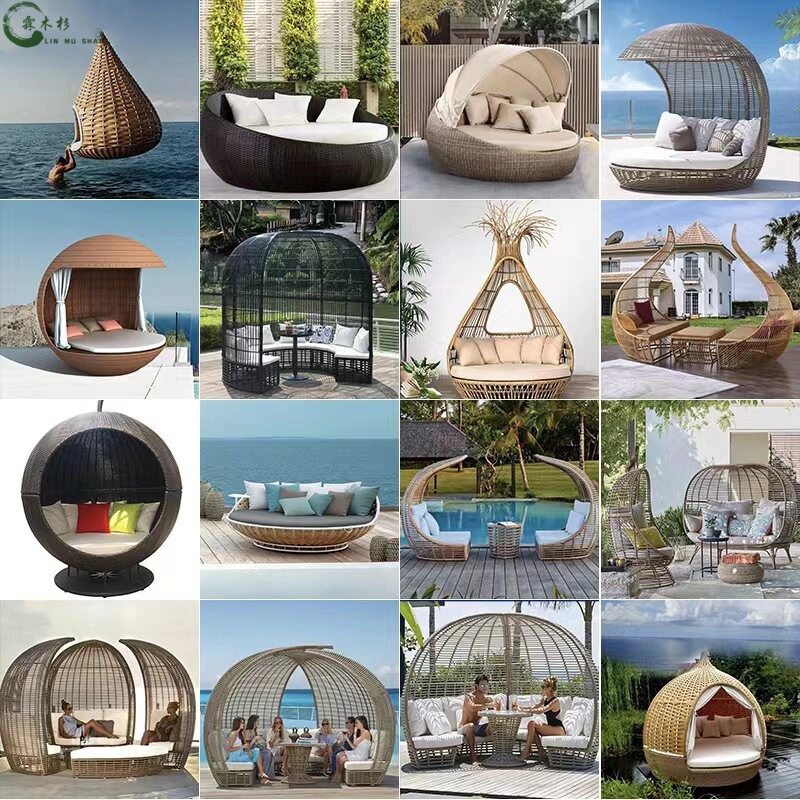户外休闲躺床沙发藤编鸟巢家具花园庭院别墅民宿公园景区户外圆床