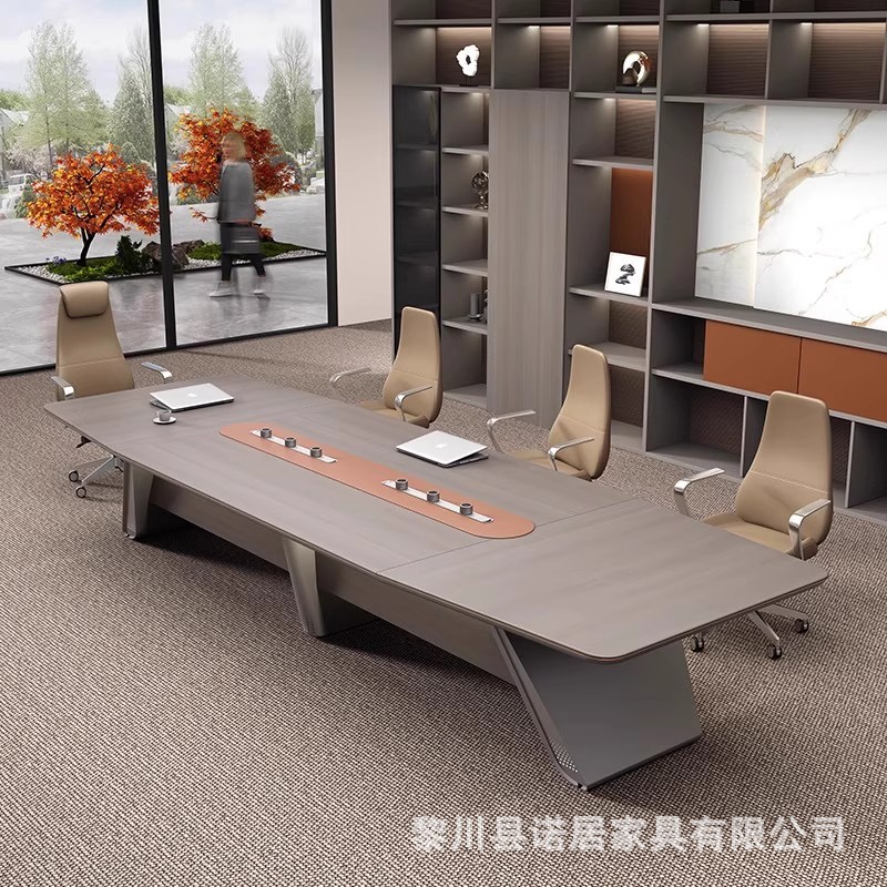 大型加厚板式长条会议桌椅组合