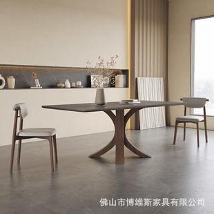 北欧实木餐桌长方形家用胡桃木色现代简约轻奢哑光白蜡木岩板餐桌