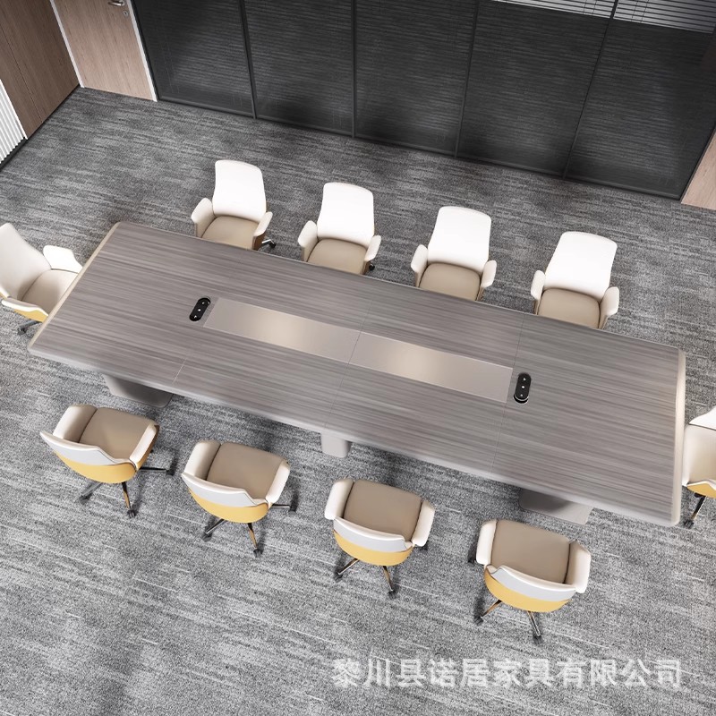 简约轻奢贴皮大型长条会议桌