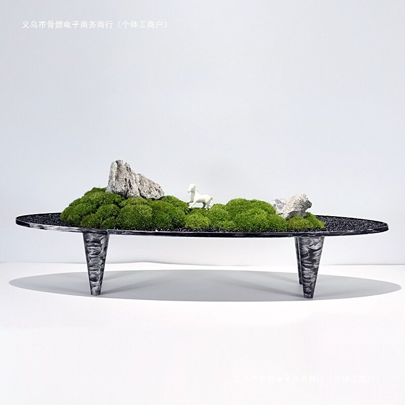 船型四脚金属微景观永生苔藓书房桌面摆件玄关柜椭圆绿植盆新中式