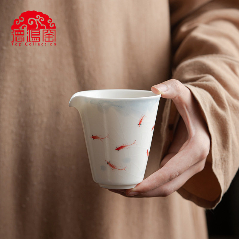 景德拟古白瓷汝窑手绘公道杯开片可养陶瓷中式分茶器茶海茶道批发