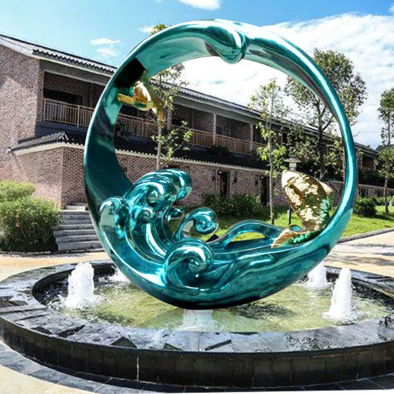 公园广场不锈钢浪花雕塑 海浪景观水景雕塑 镜面不锈钢发光雕塑
