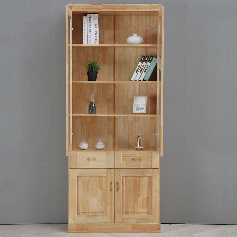 批发全实木书柜现代简约家用办公文件柜书房整墙书架玻璃门橱柜