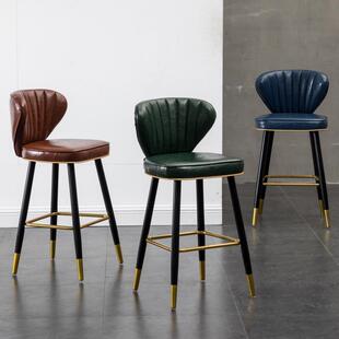 北欧吧台椅现代简约酒吧椅轻奢前台岛台收银高脚凳子家用靠背椅皮