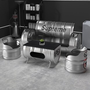 油桶桌椅创意工业风覆古亭沙发吧油桶沙发Ktv铁茶几汽车维修店