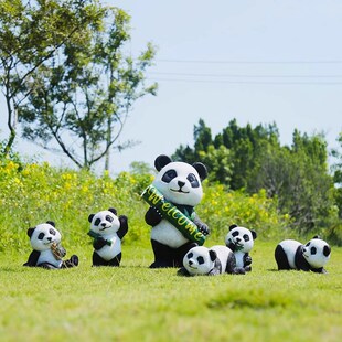 户外花园庭院创意可爱熊猫雕塑仿真树脂动物公园草坪别墅装饰摆件