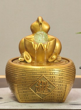 中式招财聚宝盆流水生财摆件循环水客厅办K公室桌面风水轮开业乔