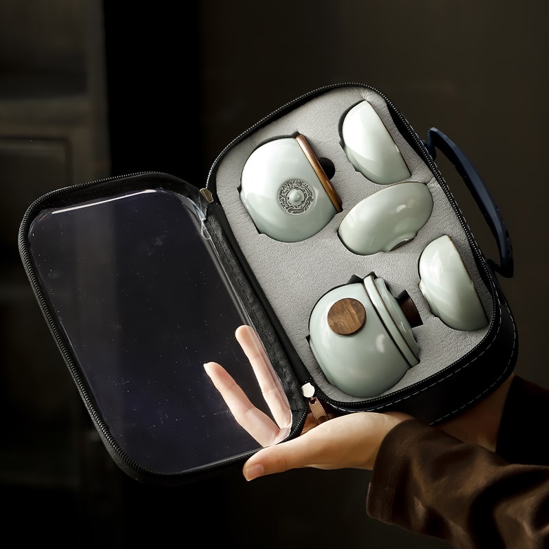 汝窑便携式旅行j茶具套装快客杯户外车载随身功夫茶具陶瓷泡茶壶