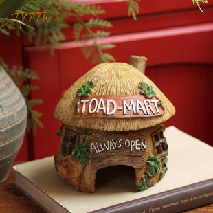 可爱童话风格蘑菇草屋装饰花园手绘摆件艺术烛台创意树脂家居礼物