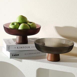 玻璃木脚水果盘无障碍豪华高端客厅咖啡桌家居中式 复古小吃展示甜