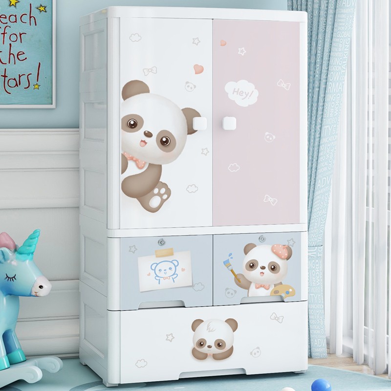 特大65简易儿童衣柜塑料双w开门收纳柜卧室家用婴儿宝宝小衣橱挂