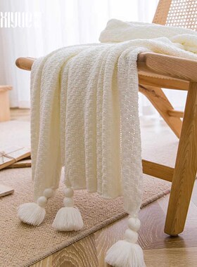 白色沙发毯氛围感轻奢高级感针织午睡毯I中古风空调盖毯民宿床尾
