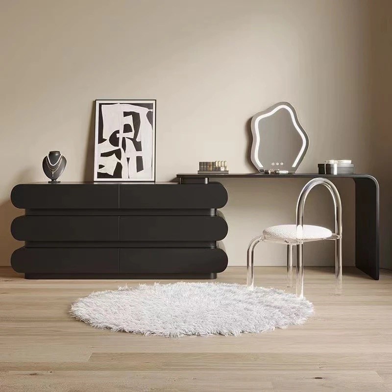 法式烤漆实木化妆台轻奢化妆镜一体化妆桌奶油风卧室梳妆台小户型