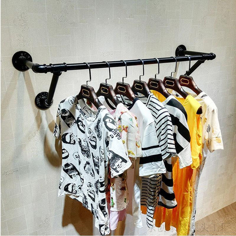 服装店展示架工业铁艺水管壁挂架侧挂男女服装展示货架陈列架