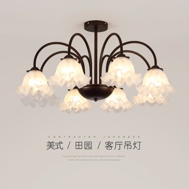 美式复古客厅吊灯法式田园卧室餐厅灯具简约现代创意个性花朵灯饰
