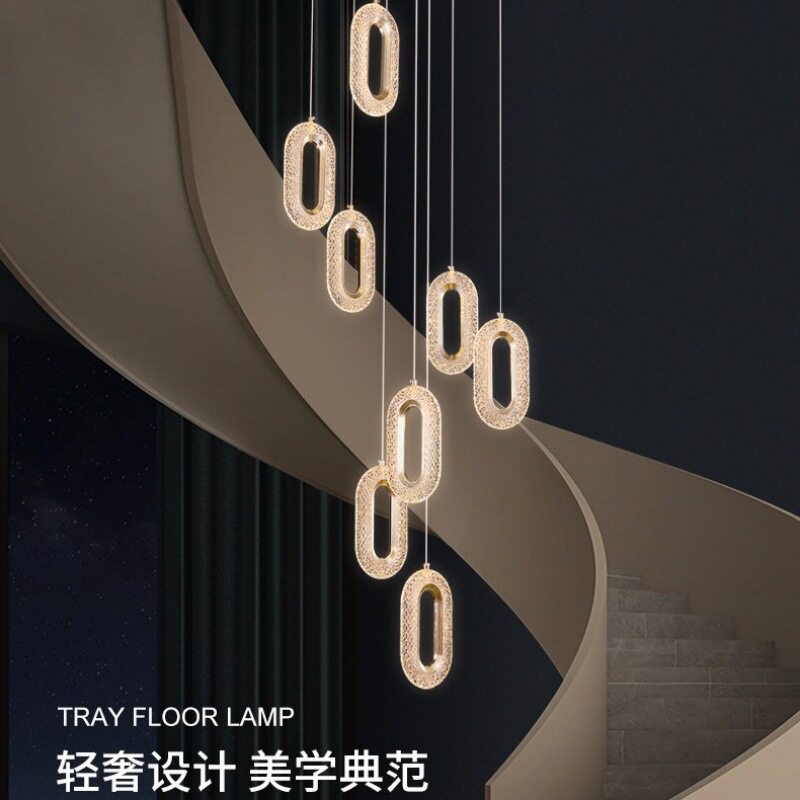 复式旋转楼梯长吊灯后现代简约轻奢别墅中空设计师艺术灯客厅大灯