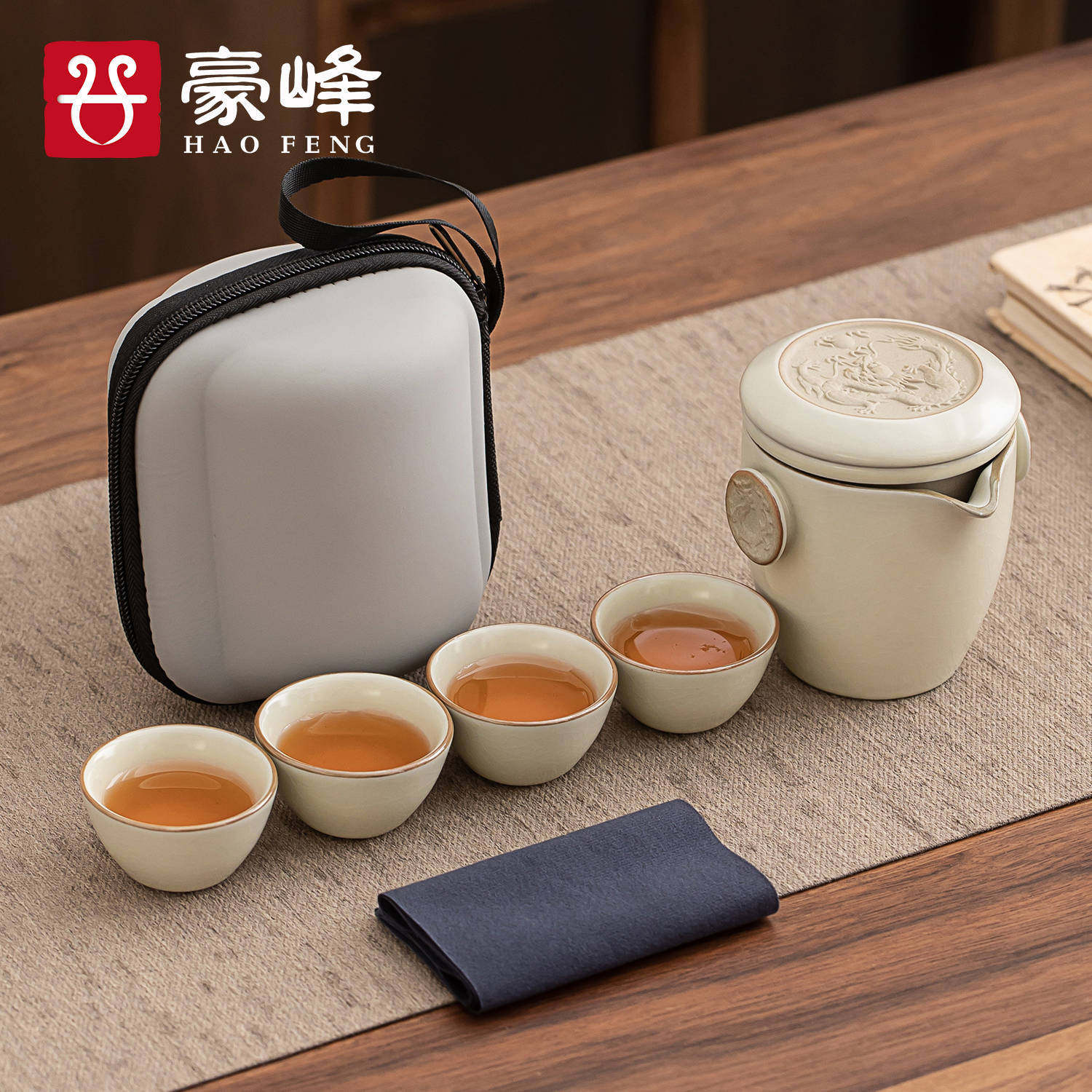 豪峰户外便携式陶瓷快客杯一壶四杯办公室泡茶壶喝茶旅行茶具套装