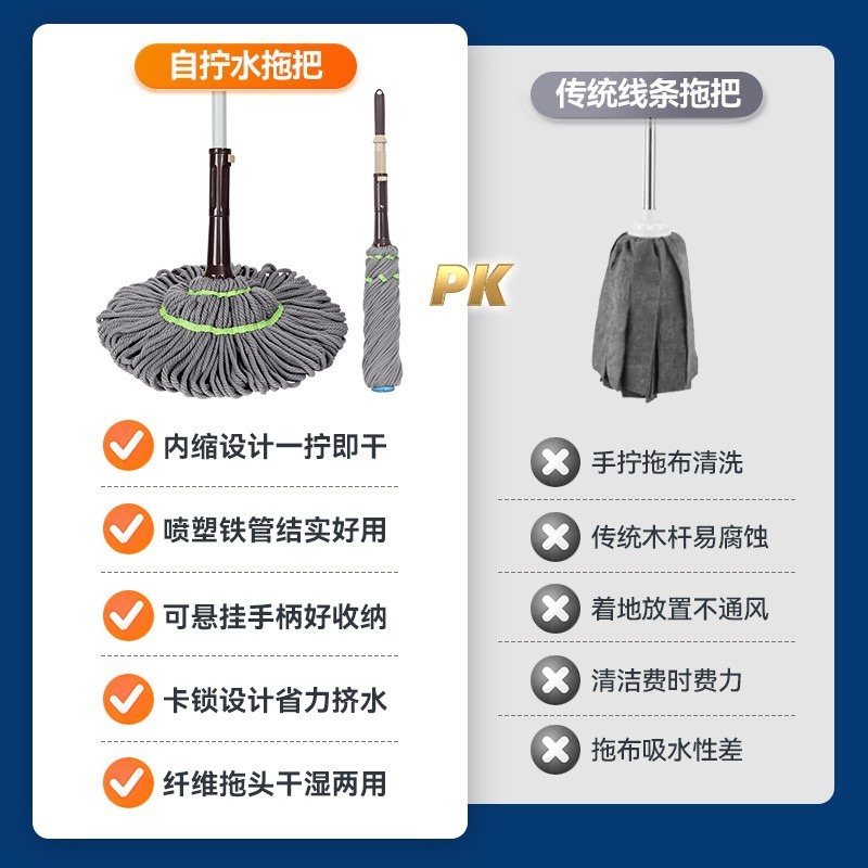 宝家洁免手洗自拧水拖把老式家用2024新款一拖净懒人旋转地拖墩布