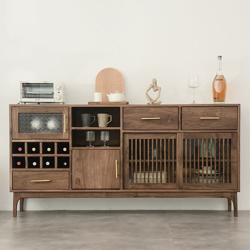 源头厂家直销全实木黑胡桃木餐边简约北欧樱桃木原木置物收纳酒柜