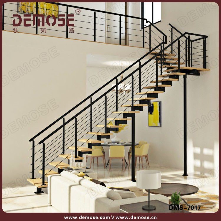 家用楼梯 别墅复式阁楼梯 简约现代不锈钢龙骨扶手楼梯 钢玻璃梯