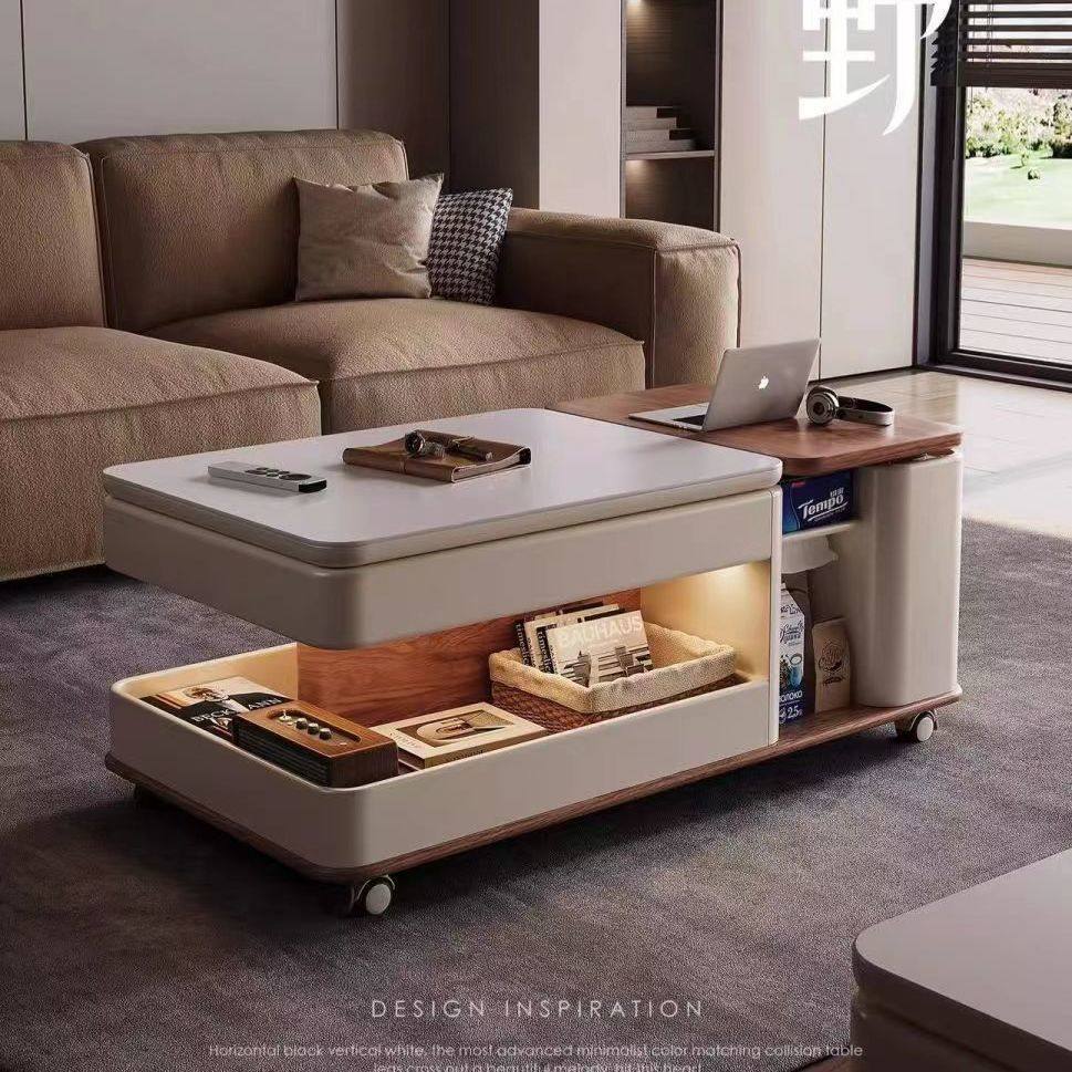 茶几简约实木现代客厅移动北欧升降家用小户型多功能小推车沙发
