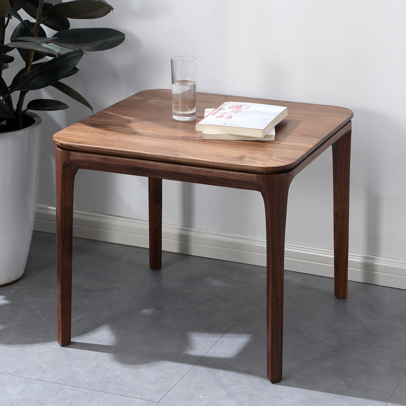 北美纯黑胡桃木方几客厅沙发边桌现代简约小边几原木咖啡桌四方桌