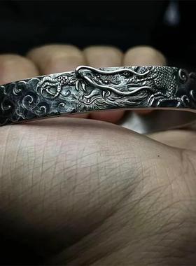 蟒雀吞龙手镯大武当兴民俗文化银色国风手镯龙镯祥云男复古浮雕