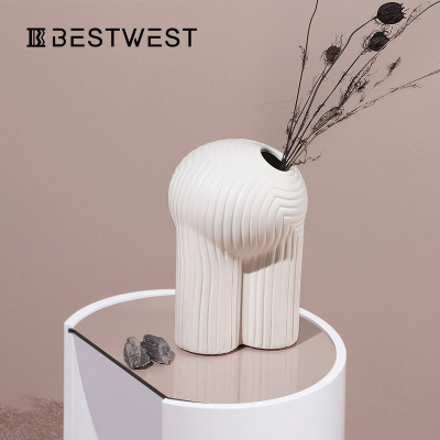 Best west 白色ins风陶瓷花瓶摆件 家居玄关客厅花器样板间装饰品