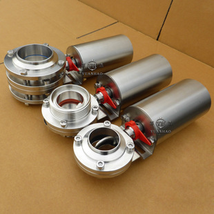 快装气动头蝶阀 不锈钢卫生级304材质,连接方式有螺纹/法兰/焊接