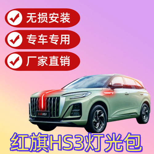 红旗HS3旗标灯中网流光灯u型灯龙须灯替换件发光车标灯PHEV混动版