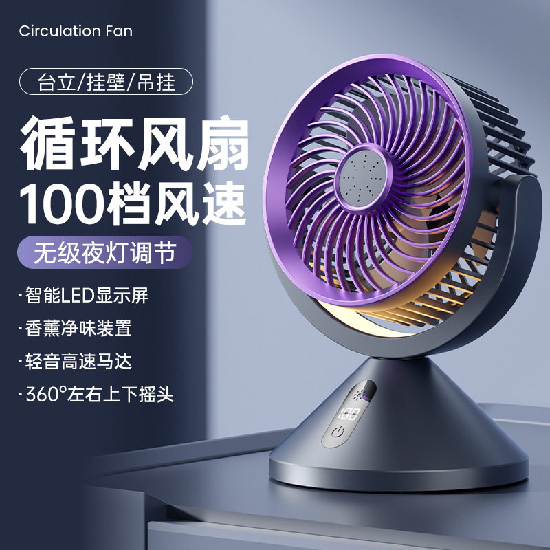 LED数显壁挂100档变速循环风扇办公室桌面立式电风扇户外夜灯风扇