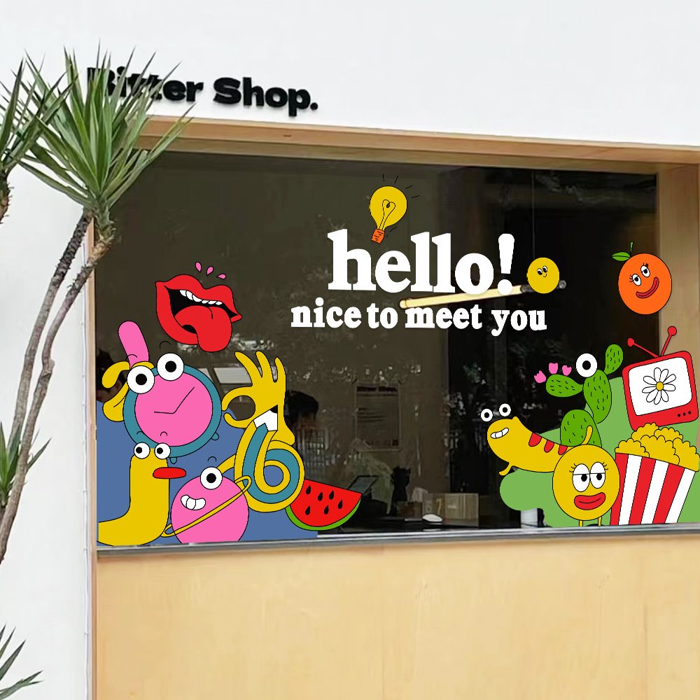 ins风贴纸店铺阳台橱窗装饰布置用品窗花静电玻璃窗花窗贴门贴画