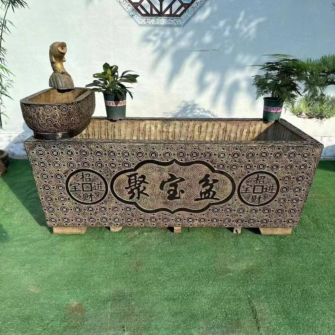 仿古石槽石雕鱼缸花盆青石养鱼池中式庭院园林室外方形流水摆件