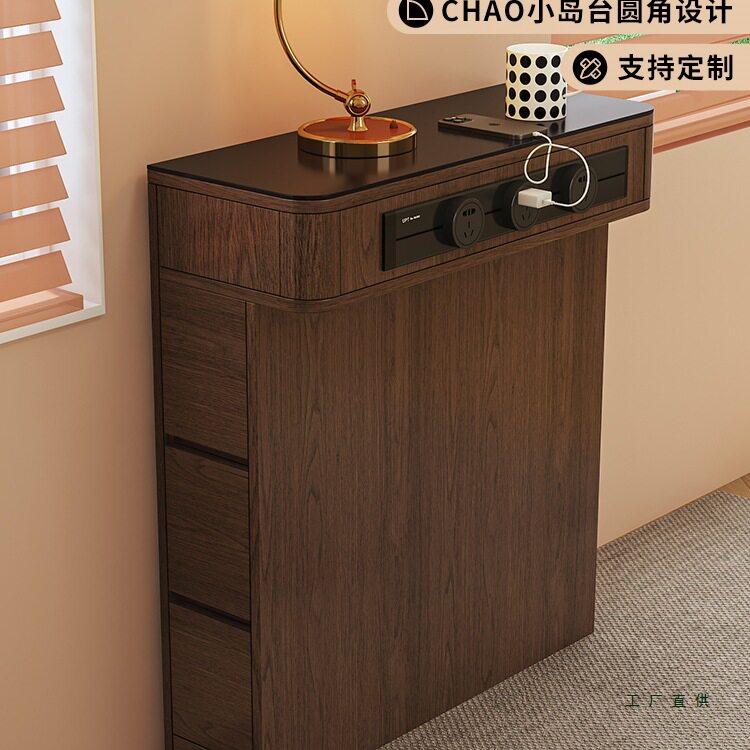 极窄岩板岛台单独柜中古风小户型迷你家用多功能餐台可定 制