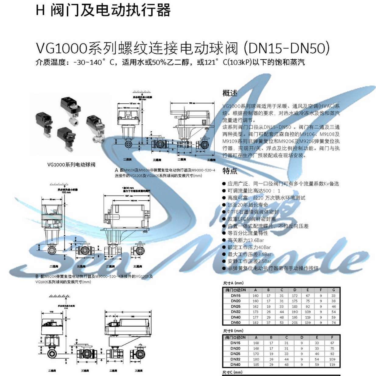 Johnson江森VG1205BN水管螺纹铜电动二通调节球阀6分DN20
