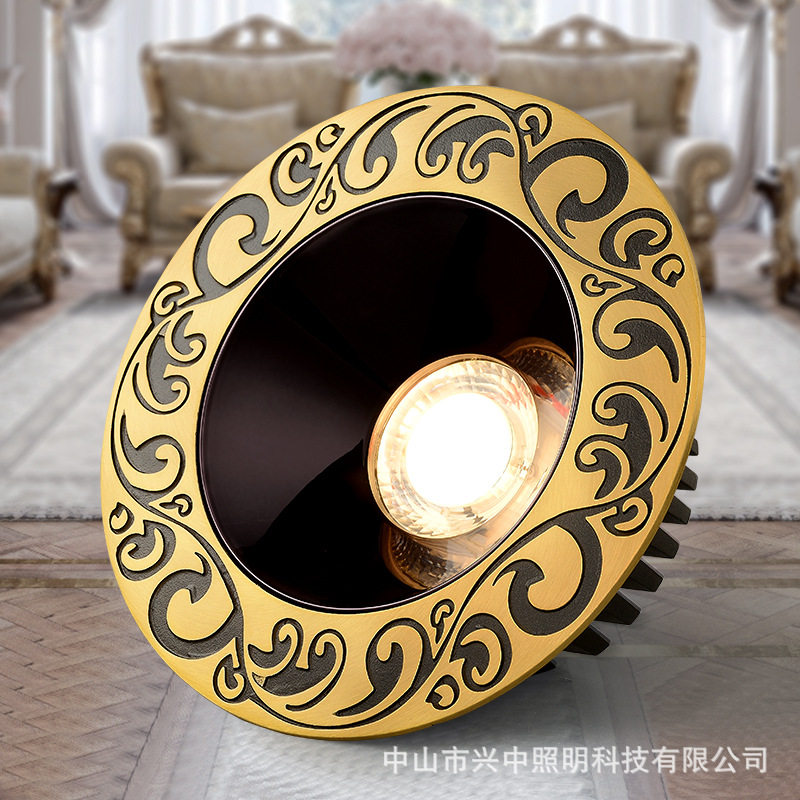 无主灯嵌入式筒灯家用led防眩客厅卧室天花灯美式全铜吊顶射灯