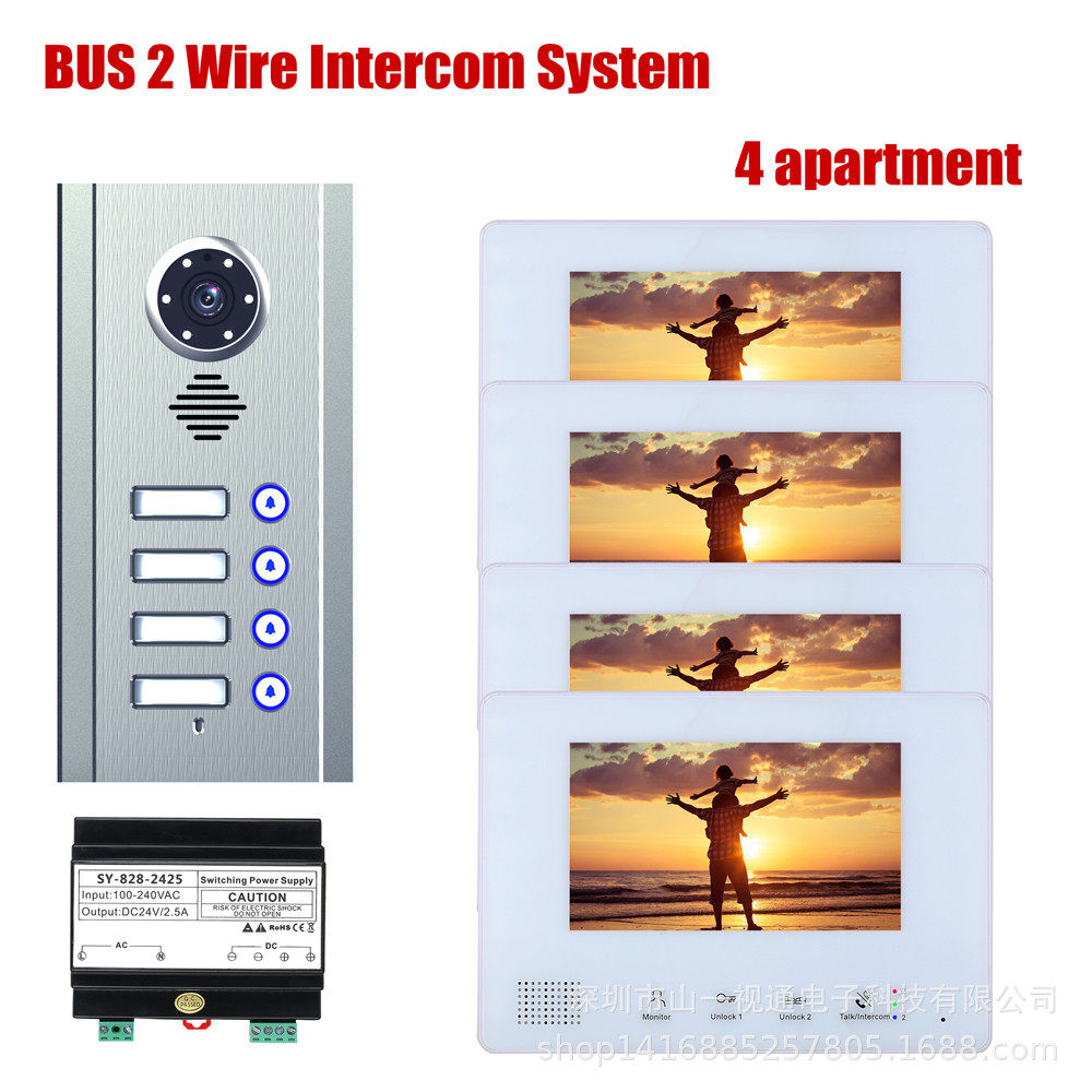 嵌入式 BUS二线制1/2/3/4户公寓直按式楼宇对讲系统可视对讲门铃