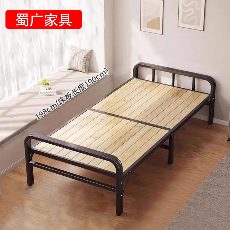 跨境款折叠床家用木板单人双人床出租房用铁床成人硬板卧室床批发