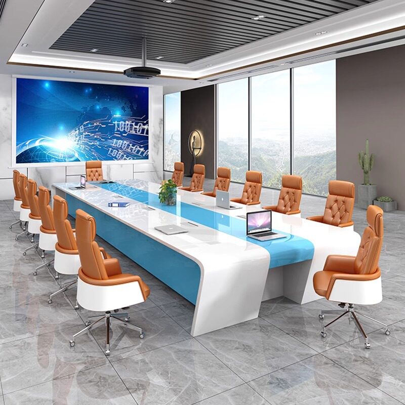 办公会议桌长桌烤漆洽谈桌现代简约大型条桌白色时尚科技接待条桌