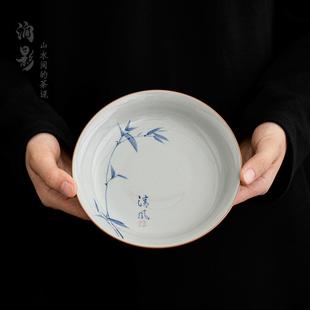 复古干泡台茶壶盖碗托盘茶点盘果盘 复古手绘竹子壶承茶盘家用中式