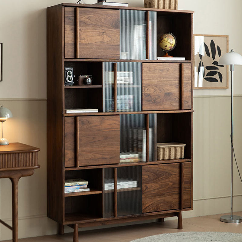 北欧全实木防尘书柜黑胡桃木书柜简约书房储物柜玻璃门办公室书架