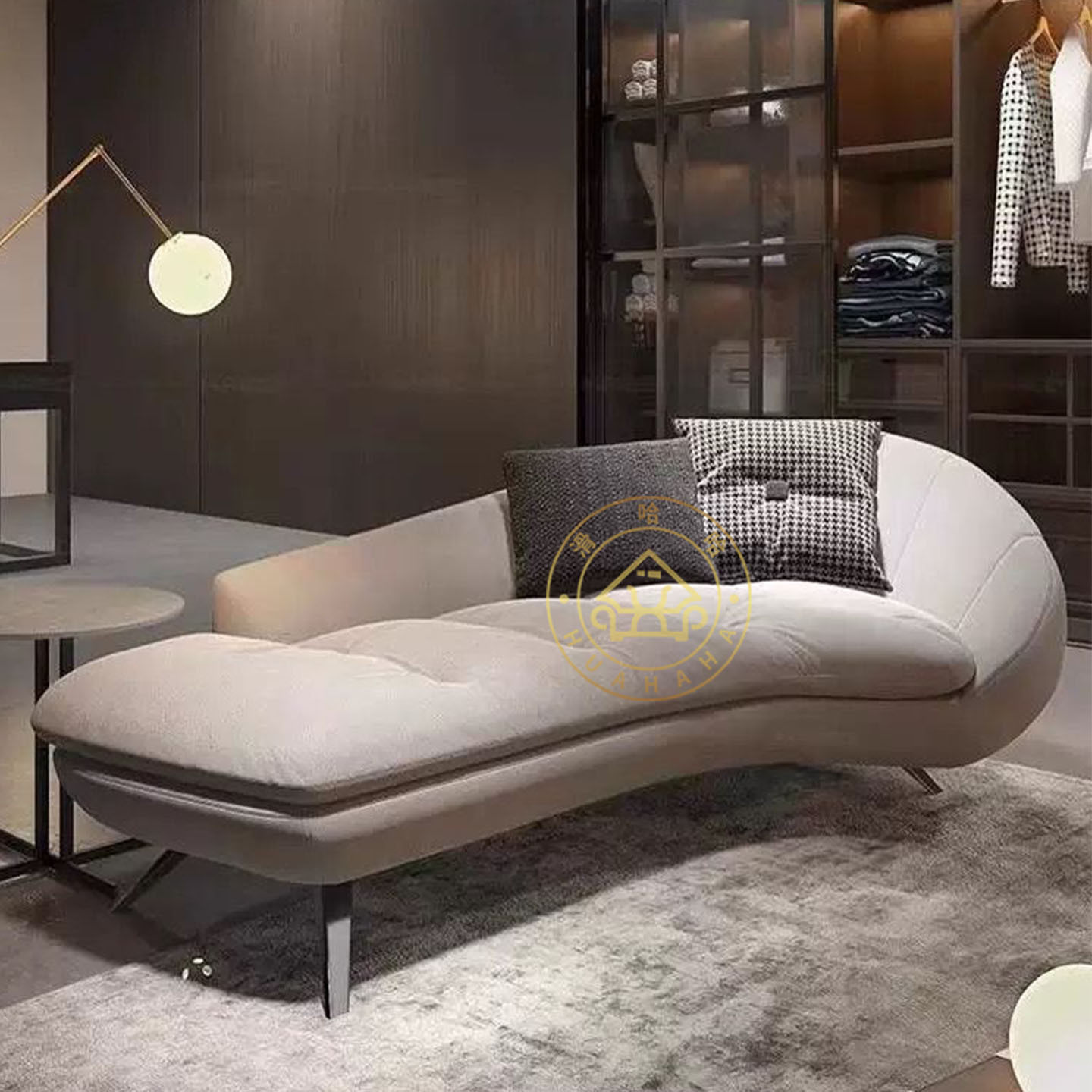意式轻奢贵妃躺椅设计师款现代时尚弧形别墅客厅多人懒人布艺沙发