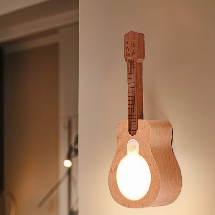 实木摆件吉他小夜灯生日礼物