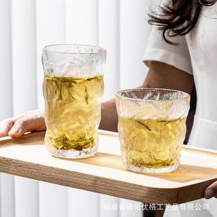 冰川纹玻璃杯家用ins风高颜值喝牛奶泡红 日式 绿茶杯子女透明水杯